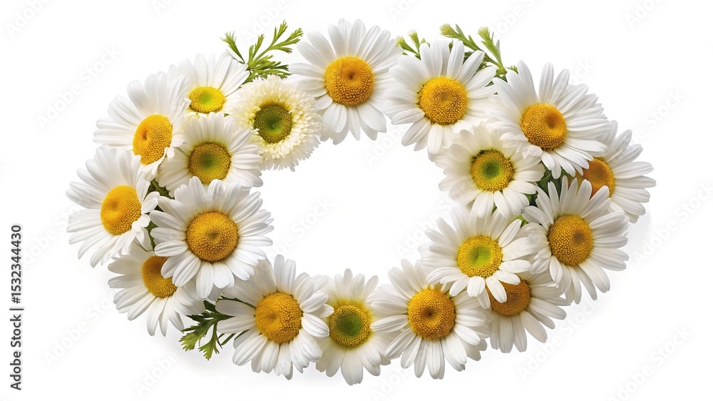 Obraz premium Daisy flower wreath on a white background for decorative purposes