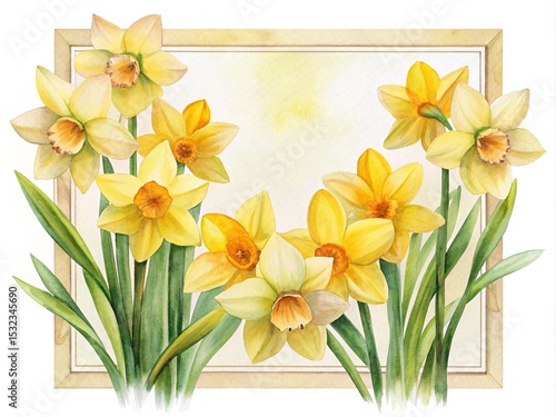 Wallpaper Mural Elegant watercolor illustration of daffodils arranged in front of a frame Torontodigital.ca