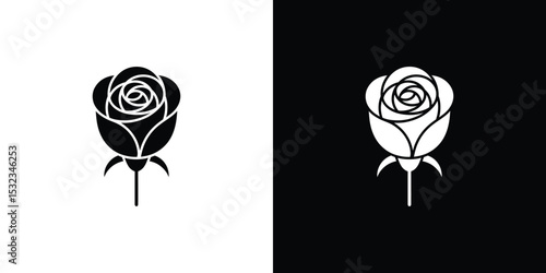 Elegant Rose Silhouette in Black and White, Minimalist Floral Design Element
