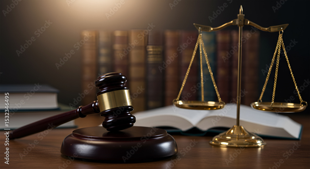 Justice weighs heavy legal books gavel scales of justice law theme Justice weighs heavy legal books gavel scales of justice law theme