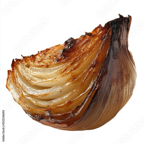 Roasted onion wedge isolated on white background