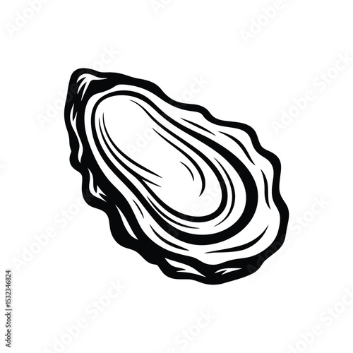 Single oyster shell black and white illustration