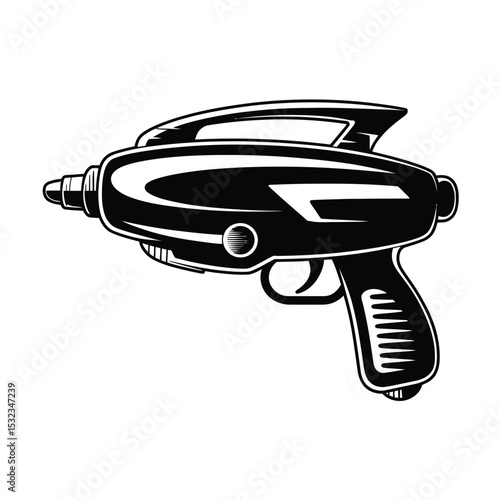Retro futuristic ray gun black and white illustration