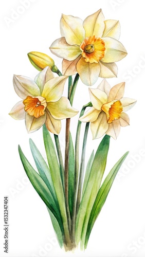 Wallpaper Mural Watercolor painting of a vibrant bouquet of daffodils on a white background Torontodigital.ca