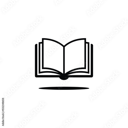 Open Book Black and White Education, Reading, Knowledge Icon with Shadow