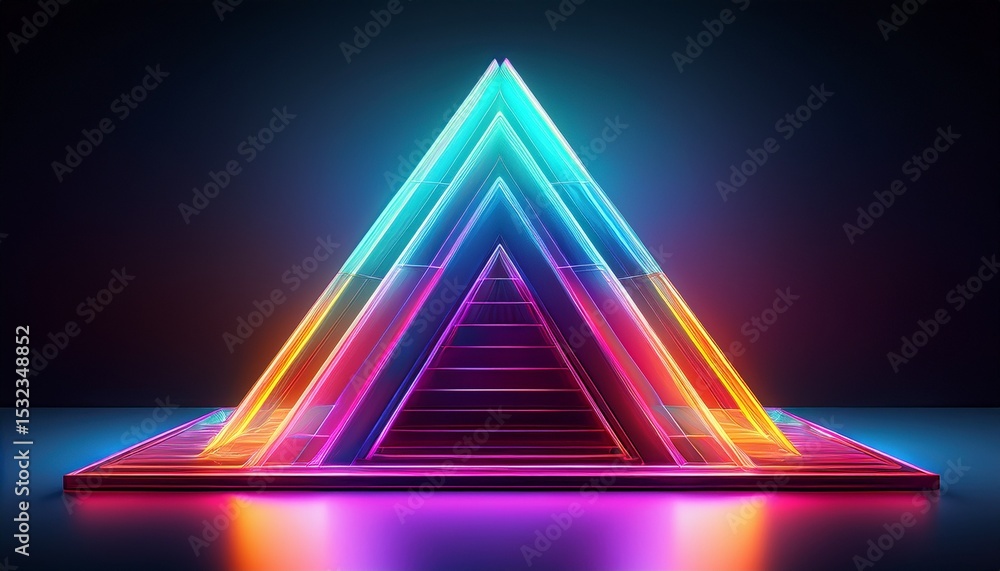 Fototapeta premium neon pyramid illuminated in vibrant colors against a dark backdrop
