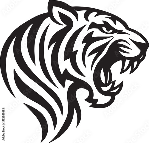 Wallpaper Mural Tiger Head Silhouette: Bold, Fierce & Dynamic Wildlife Illustration Torontodigital.ca