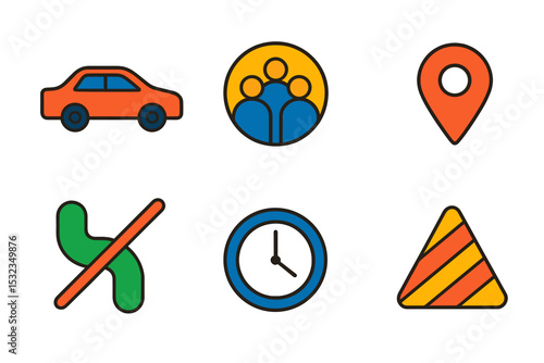 Carpool Map Illustration. Isometric flat vector illustration of a carpool coordination map with rider clusters, live ETA, and