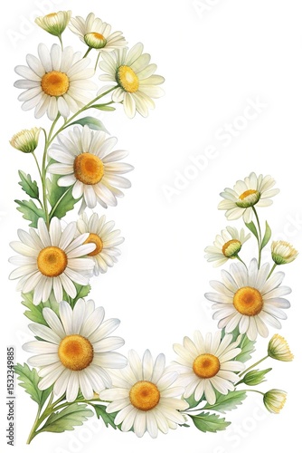 Delicate Daisy Arrangement on a White Background, Watercolor Style and Beautiful