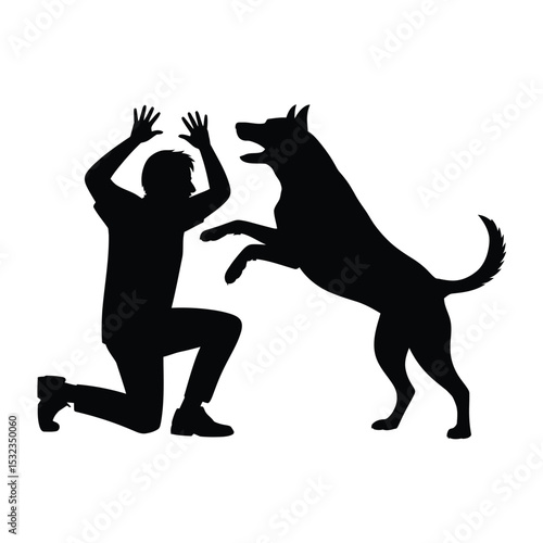 Silhouette of man being attacked by dog