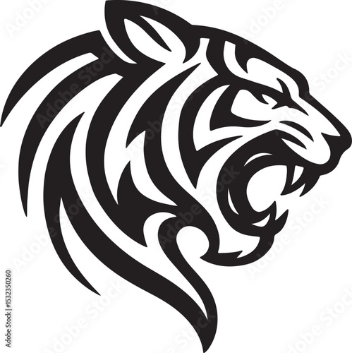Tiger Head Silhouette: Bold, Fierce & Dynamic Wildlife Illustration