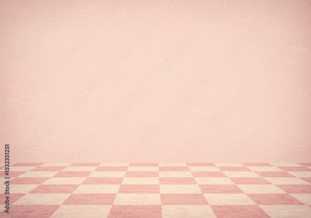 Fototapeta premium Pink Checkered Floor and Pastel Wall Background