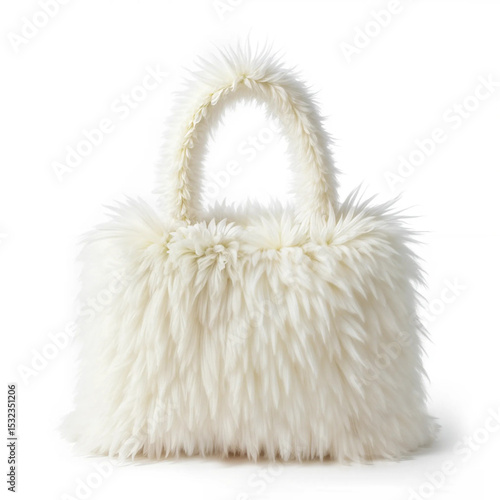 square bag made of white fur on a white background