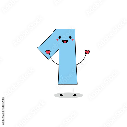 Cute Number one 1 cartoon character spreading love doodle