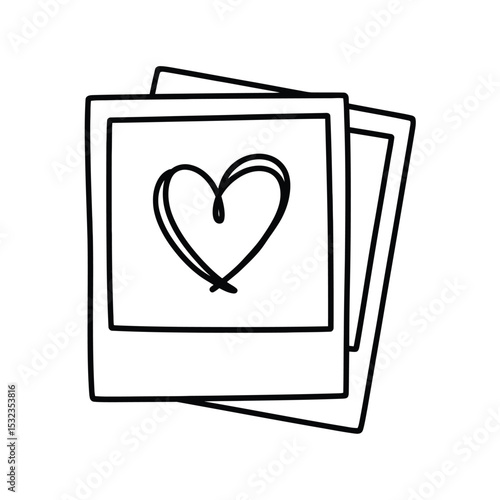Hand drawn polaroid photos stack with heart