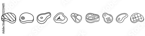 Meat icon vector set. Steak illustration sign collection. BBQ symbol. Food logo. Brazier mark.