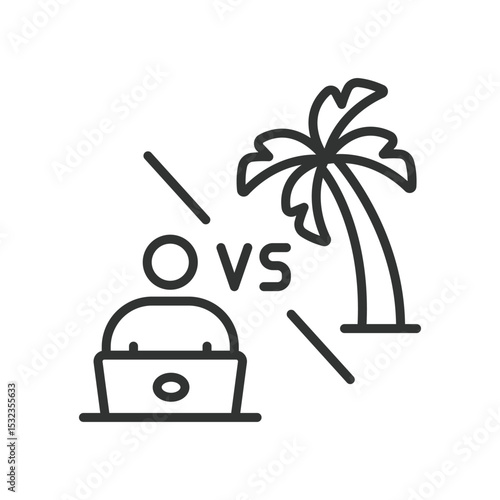 Work-life balance, icon in line design. Wellness, time management, stress reduction, personal time, professional life, harmony on white background vector. Work-life balance, editable stroke icon