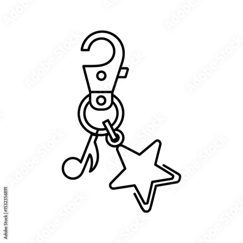 Line art keychain with star and music note charm