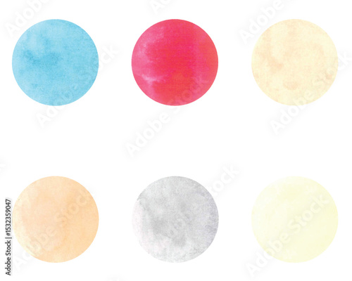 Watercolor circles of various colors creating a vibrant and cheerful display. Each one has a unique artistic feel and gentle gradient.