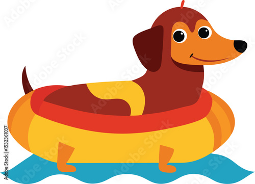 dachshund hot dog in bun floating on raft vector