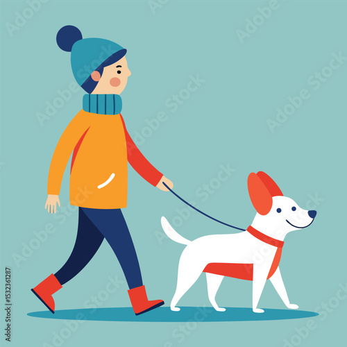 dog and child walking together vector