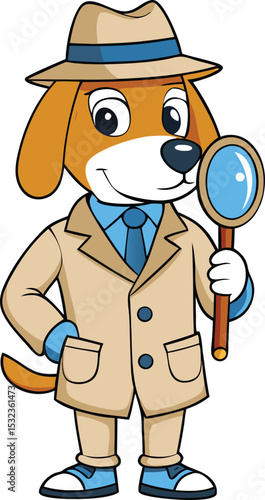 dog as detective with magnifying glass hat vector