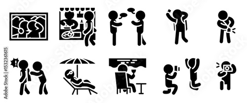 Travel and camping activity icon set. Solid style
