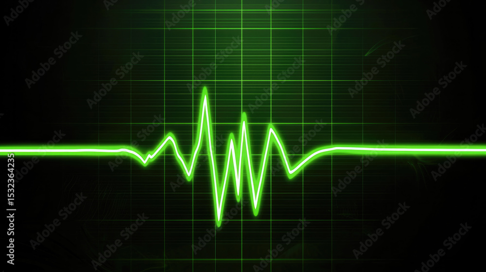Green electrocardiogram line heartbeat pulse medical monitor screen, glowing energy, health concept Green electrocardiogram line heartbeat pulse medical monitor screen, glowing energy, health concept
