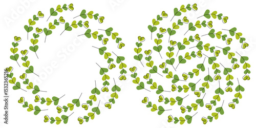 Hand Drawn hearts twigs Circle Frame border and Backdrop St Patrick Greeting Copy space Template Set