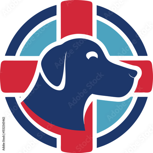 vet cross symbol with heroic dog profile vector