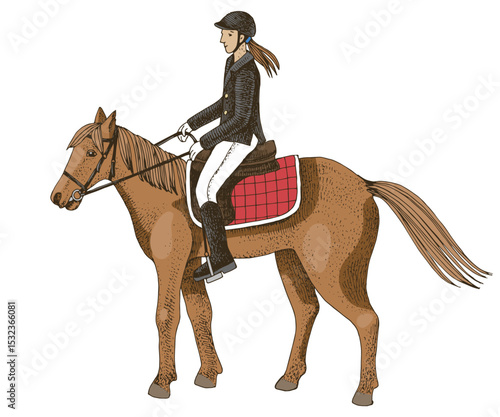 Equestrian rider in dressage uniform on horseback