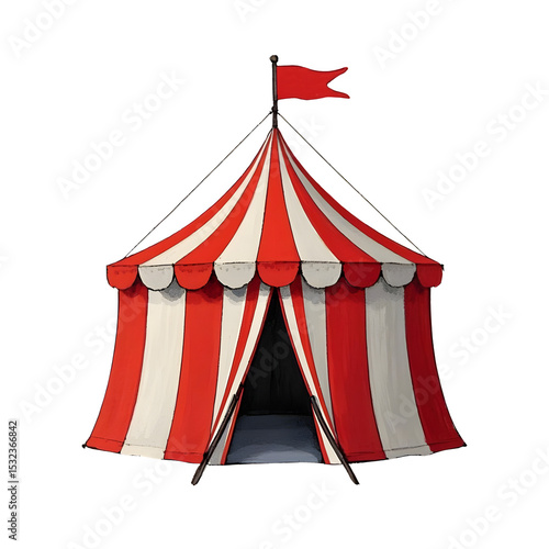 Red and white striped circus tent isolated on transparent background