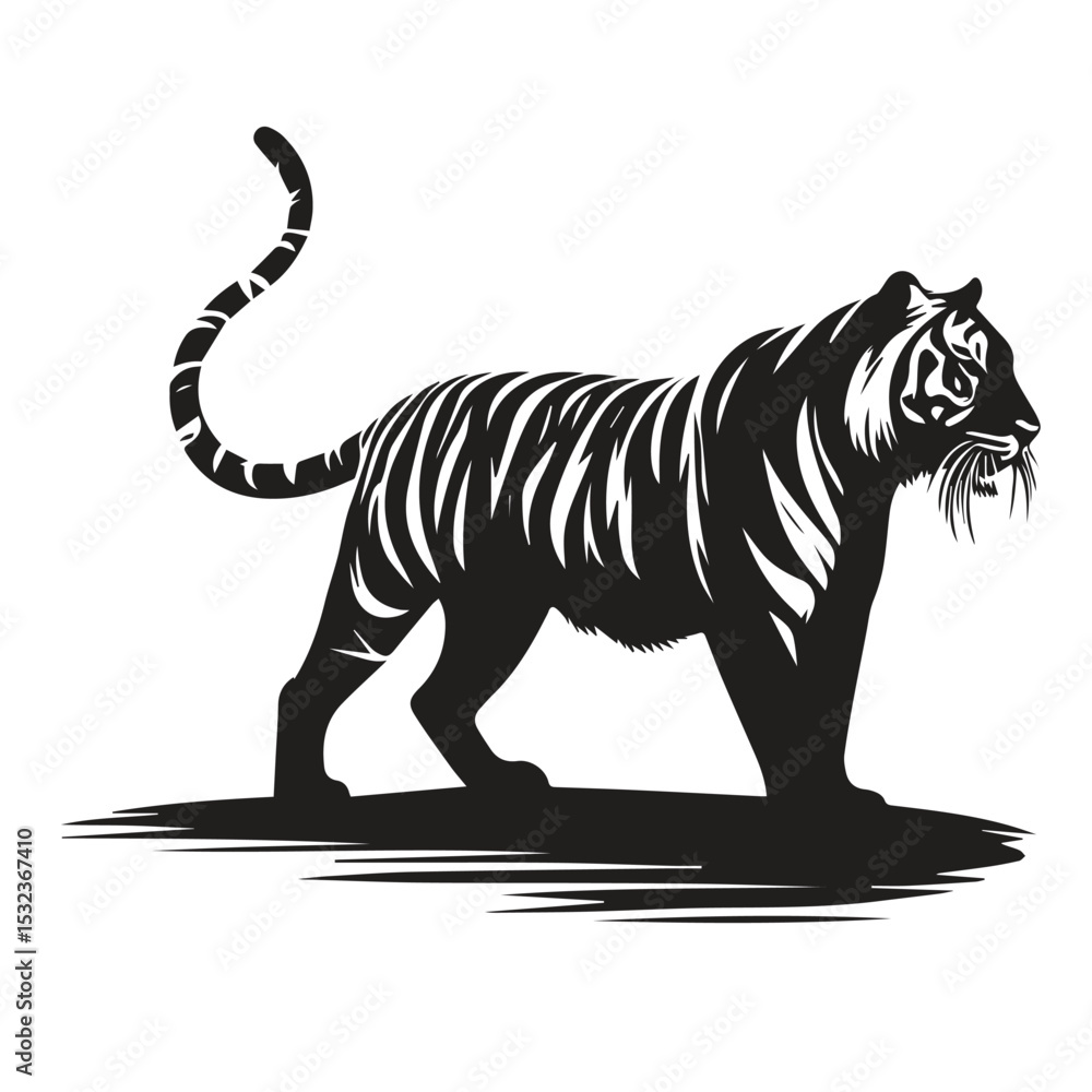Obraz premium Majestic black and white tiger silhouette illustration