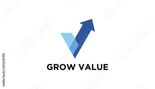 letter V growth logo design wordmark. Abstract arrow shapes logo design in letter v arrow vector illustration. Symbol, icon, creative.