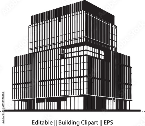 Minimal Black Silhouette of Office Building – Vertical Shapes & Professional Design.