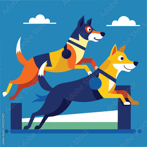 flyball relay racing dogs team event style vector