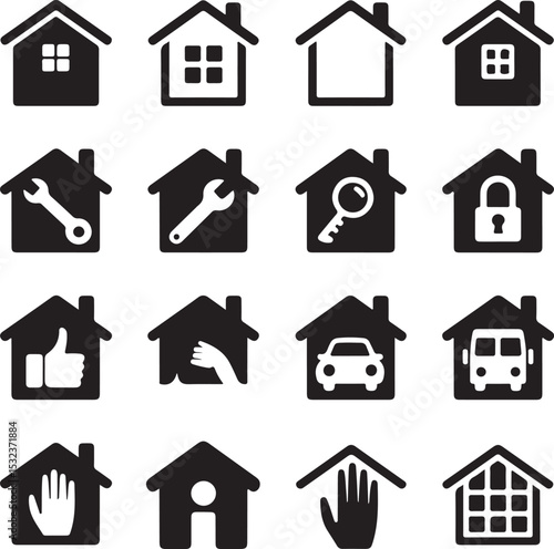 House Symbol Silhouette Set, a Homely Living Art Design, Perfect for Real Estate Decor and Shelter Illustration