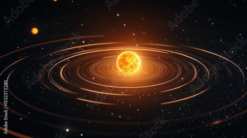 Wallpaper Mural Cosmic Enlightenment: Radiant Star Surrounded by Orbiting Celestial Bodies in a Vast Space Environment Torontodigital.ca