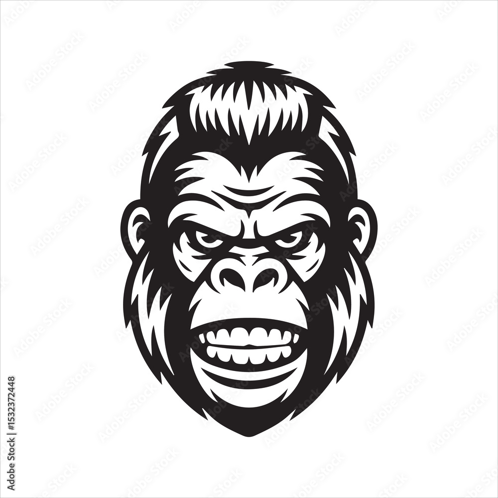 Fototapeta premium Angry Gorilla Head Vector Illustration,Cool Gorilla Face Logo Design,Fierce Gorilla Mascot Vector Art,Aggressive Gorilla Head Drawing,Wild Gorilla Face Graphic Design,Cartoon Style Gorilla Head Vector