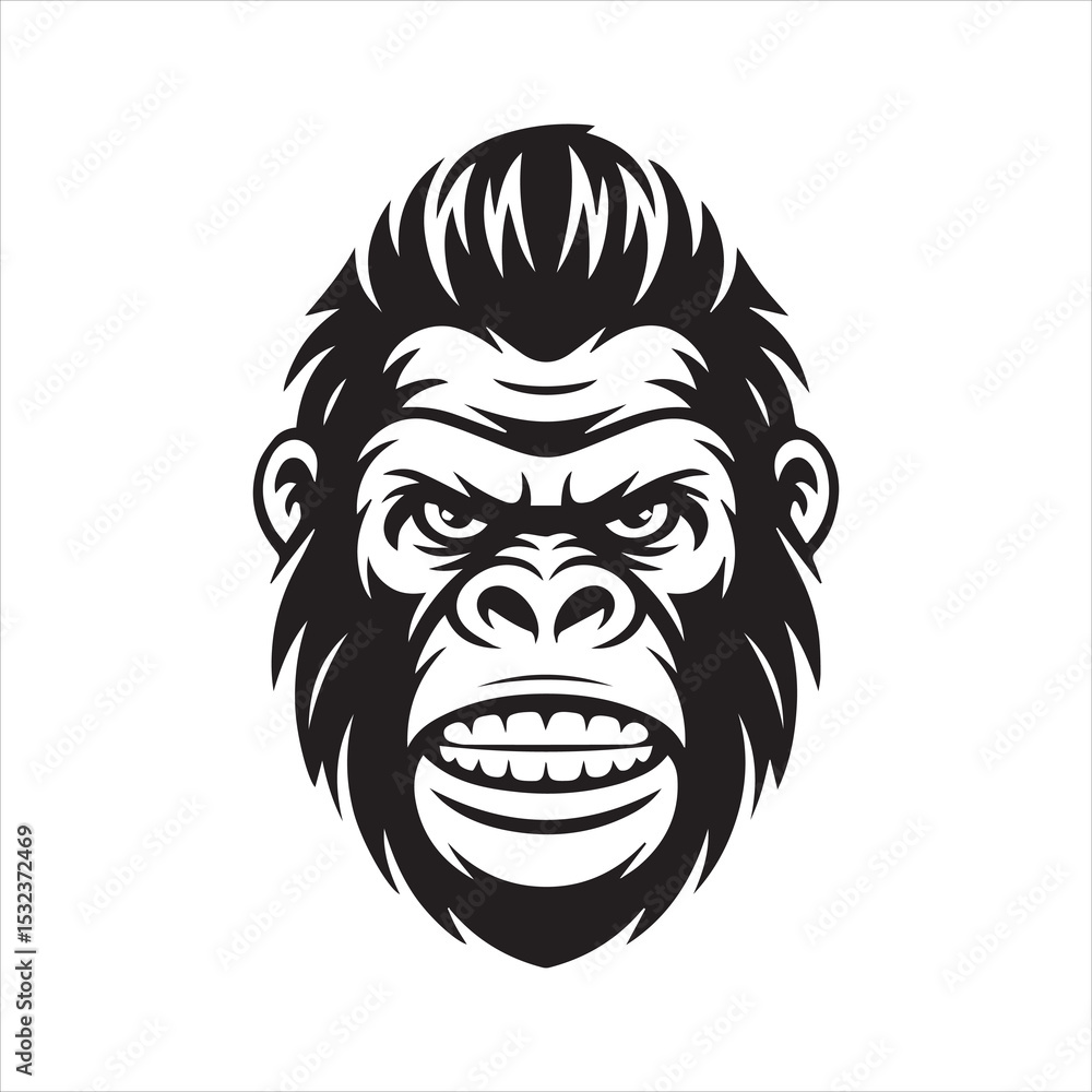 Fototapeta premium Angry Gorilla Head Vector Illustration,Cool Gorilla Face Logo Design,Fierce Gorilla Mascot Vector Art,Aggressive Gorilla Head Drawing,Wild Gorilla Face Graphic Design,Cartoon Style Gorilla Head Vector