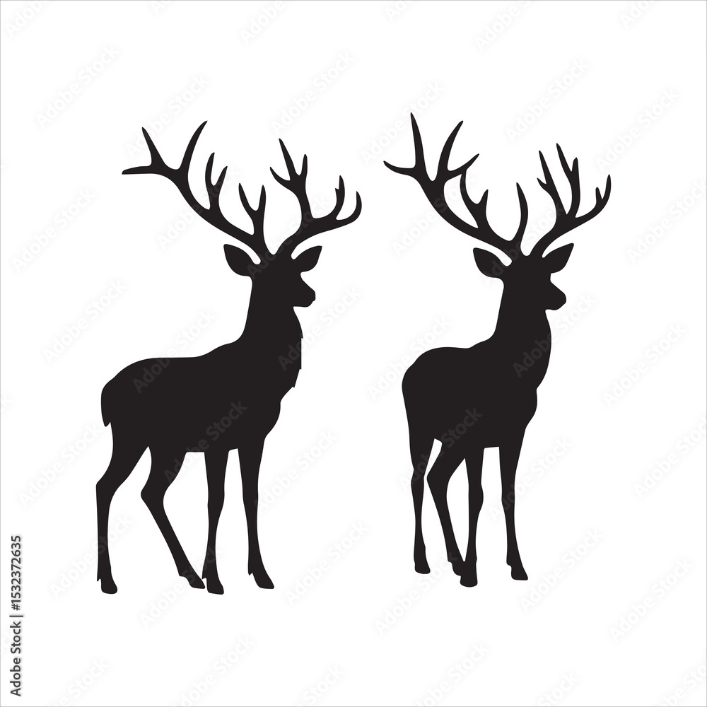 Fototapeta premium Deer Silhouette Vector Illustration,Wild Deer Antler Silhouette Design,Standing Deer Silhouette Graphic,Forest Deer Silhouette Artwork,Deer Vector Outline for T Shirt Design,Elegant Deer Silhouette
