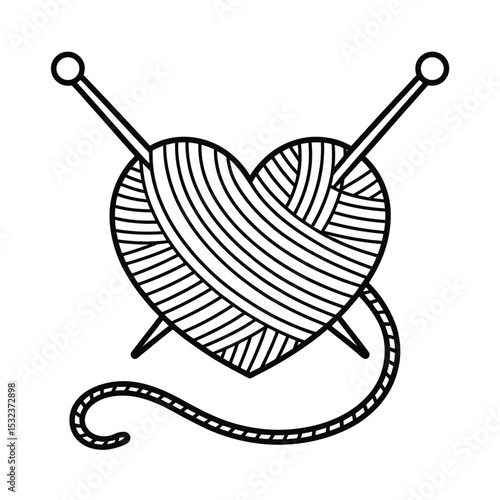 Heart shaped yarn ball with knitting needles
