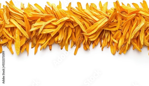 Vibrant Orange Sweet Potato Chips on White Background