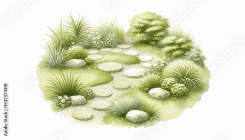 Tranquil Plot garden isolated watercolor vector illustration svg
