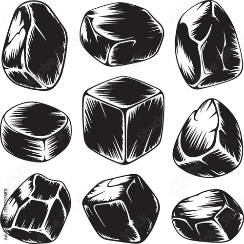 Crystal Silhouette Set with Geometric Shapes, a Stunning Mineral Art Design, Perfect for Mystic Decor and Gemstone Illustration