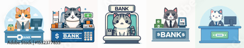 vector of a cat bank teller
