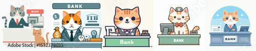 vector of a cat bank teller