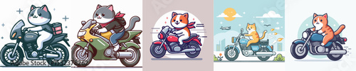 vector of a cat riding a motorbike