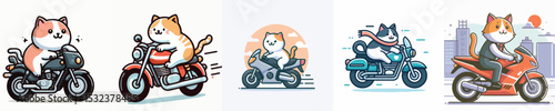 vector of a cat riding a motorbike