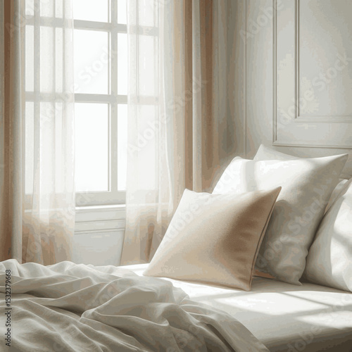 Calm Sanctuary minimalist bedroom isolated watercolor vector illustration svg